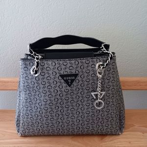 GUESS Bag - Grey w/Black Guess Logo & Chrome Chains - Shoulder or Hand-held
